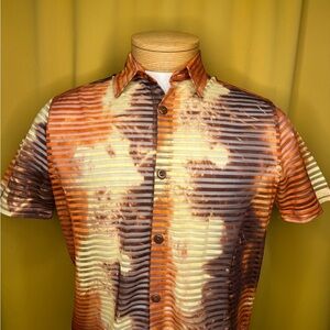 Roar Men's Orange and Brown Patterned Shirt